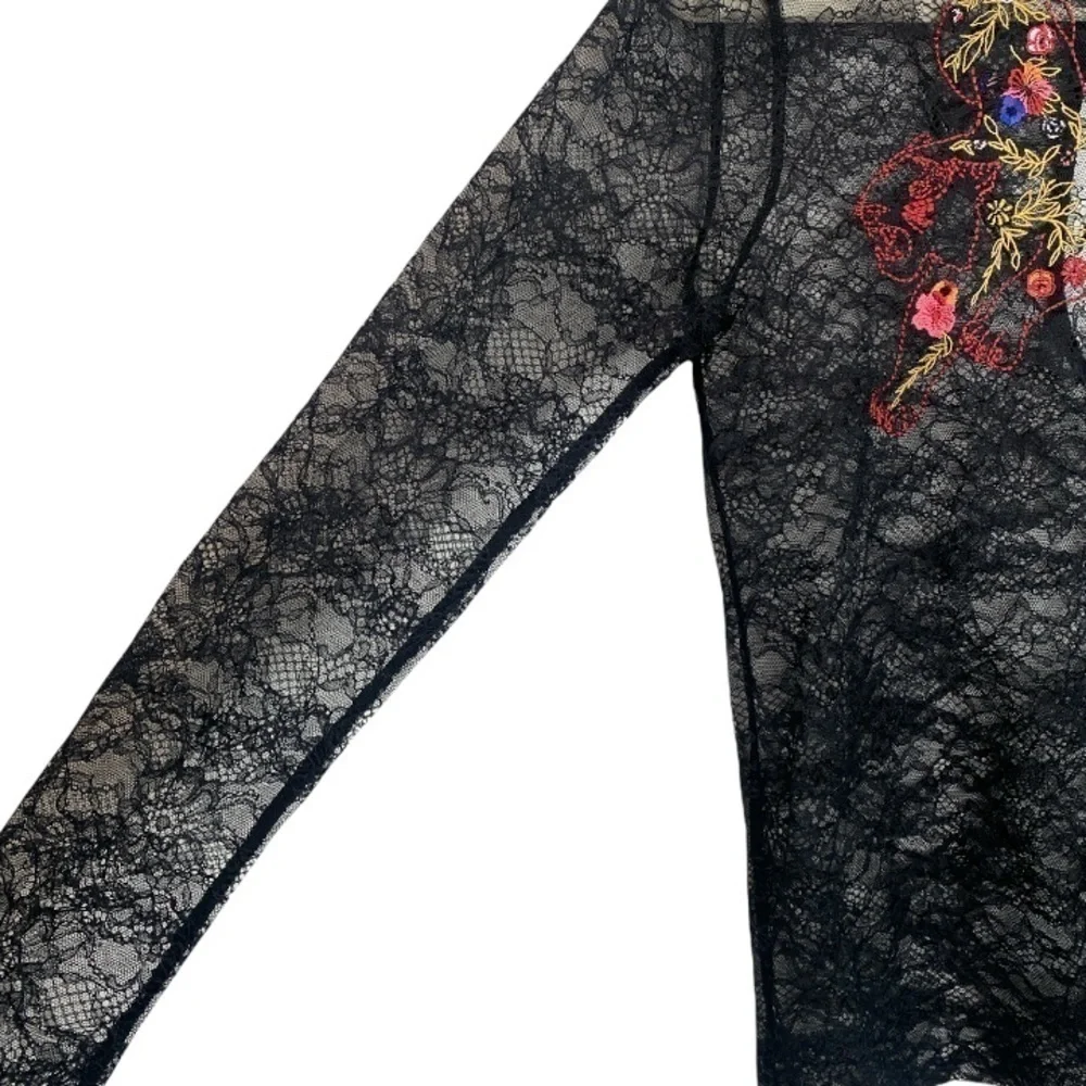 Sandro Paris Black Lace Long Sleeve Embroidered Tiger Size Small